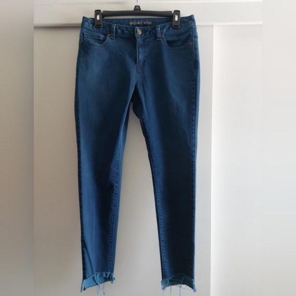 Michael Kors Izzy Skinny Jeans Raw Hems Dark Wash Stretch 6 - Picture 1 of 11